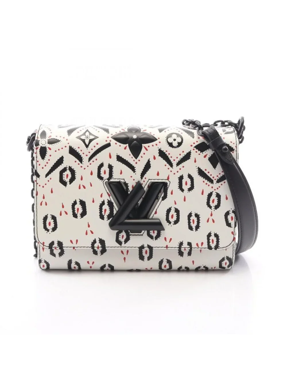 Louis Vuitton Shoulder Bag Twist MM White Black Leather